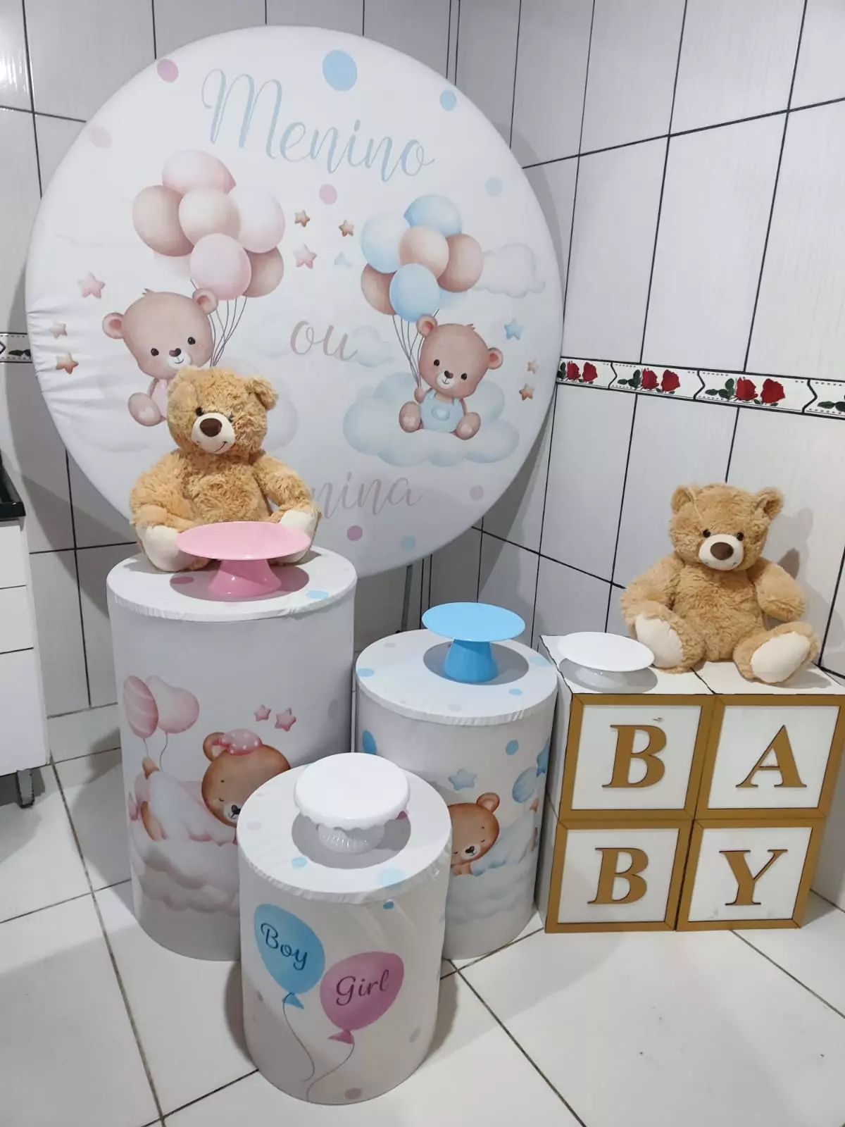 Kit Pegue e Monte - chá revelação ursinhos Azul e Rosa